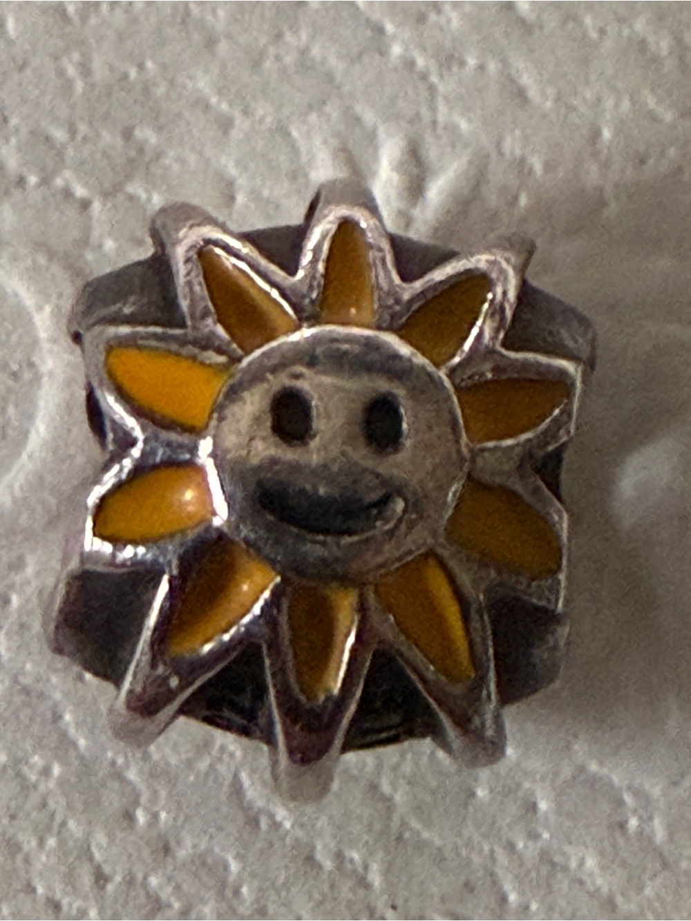 Authentic Pandora Silver & Yellow Enamel "Smiling Sun" Charm
